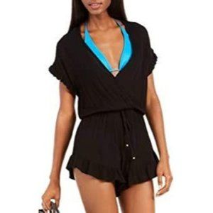 DOTTI ROMPER BEACH SWIM COVER UP SHORTS BLACK M